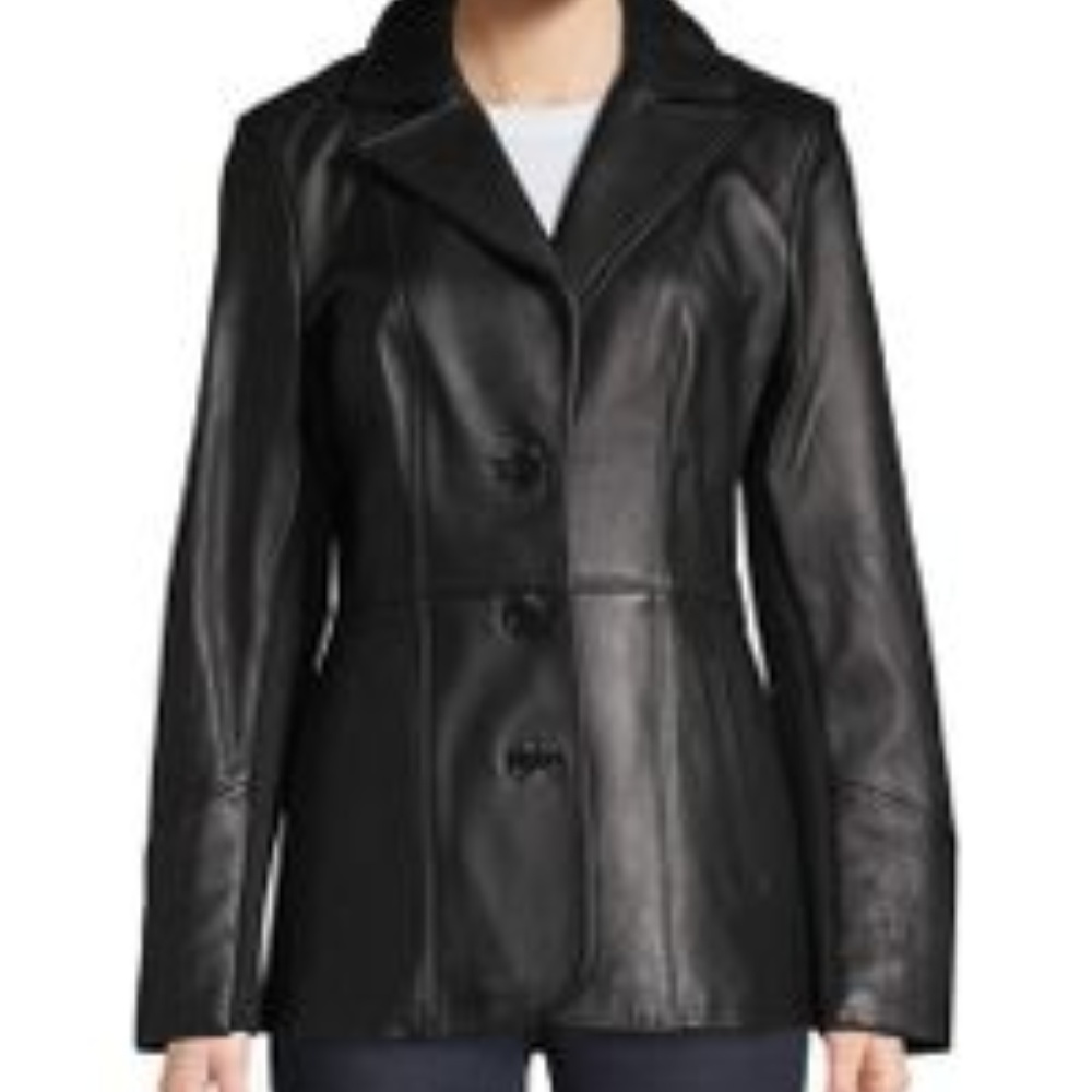 Jones New York Black Leather Jacket petite m